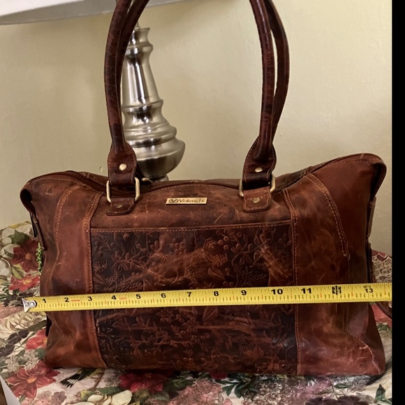 Flower Embossed Handmade Brown Leather Handbag Shoulder Bag by Valenchi - Picture 7 of 16